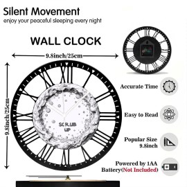 25cm Round Iron Wall Clock with a Celestial Motif and Roman Numeralssheet size: 10 inch, color: White
