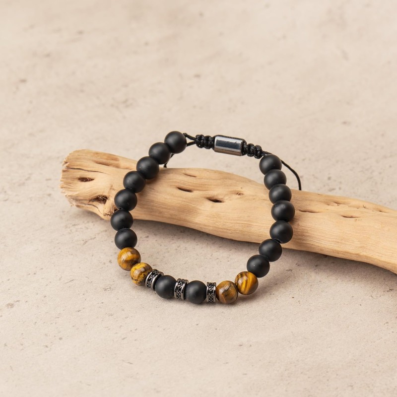 Men’s 8MM Tiger Eye Bead Bracelet, Double Protection Energy Healing
