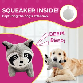 Glow Pups Dog Puzzle Plush Toy Tree with Squeaky Raccoons, Interactive Hide and Seek Fun, Promotes Mental Stimulation, Large Size, Brown/Gray Plush, 5-Pack (Raccoon in Tree, Large)