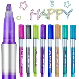 JFSJDF Outline Markers - 8 Color Double Line Metallic Shimmer Pens for Art, Christmas, Greeting Cards, DIY, Scrapbook, Easter Eggs
