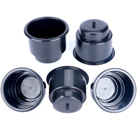 Amarine Made (Set of 5) Black Recessed Drop in Plastic Cup Drink Can Holder with Drain for Boat Car Marine Rv - Black