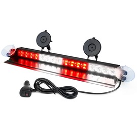 Xprite Emergency Dash Strobe Light Aluminum w/Upgrade Suction Cups, Interior Windshield Hazard Warning Security Flashing Light Bar for Firefighter Ambulance Volunteer POV Vehicles Trucks, White Red