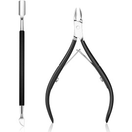 Paifeancodill 2 Pcs Cuticle Nippers & Pusher, Classic Stainless Steel Manicure Pedicure Tools, Black