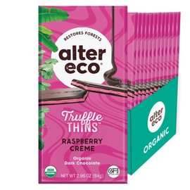 Alter Eco Raspberry Creme Truffle Thins, Chocolate Bar with Gooey Ganache Truffle Filling, Organic, Gluten & Soy-Free, Non-GMO Snacks, No Additives, Recyclable Packaging, Fair Trade (12-Pack Raspberry Creme)