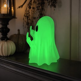 Halloween Ghost Statue Decor for Home – Glowing Spooky Resin Ornament for Shelf, Mantel, Tabletop & Party Display (Luminous Green)