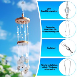 KLINNA Pack of 10 Stainless Steel Swivel Hooks with Double Clip, 360° Rotating Hanger for Wind Chimes & Wind Spinners - Rustproof Double Clip Swivel Hooks for Hanging Flower Pots, Bird Feeders