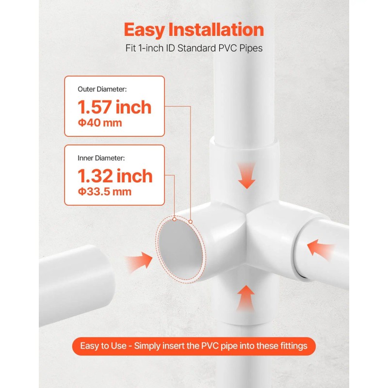 10-Pack 1\" PVC Pipe Joints Elbow Connector 4-Way PVC Fittings