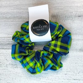 Raven Lane Blue & Green Flannel Scrunchie | Big Scrunchies Fashion Hair Ties Medium Volume
