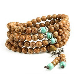 DYLYMX 108 Natural Wood Bracelet 8mm Beads Tibetan Buddhist Bracelet Mala Prayer Meditation Elastic Necklace