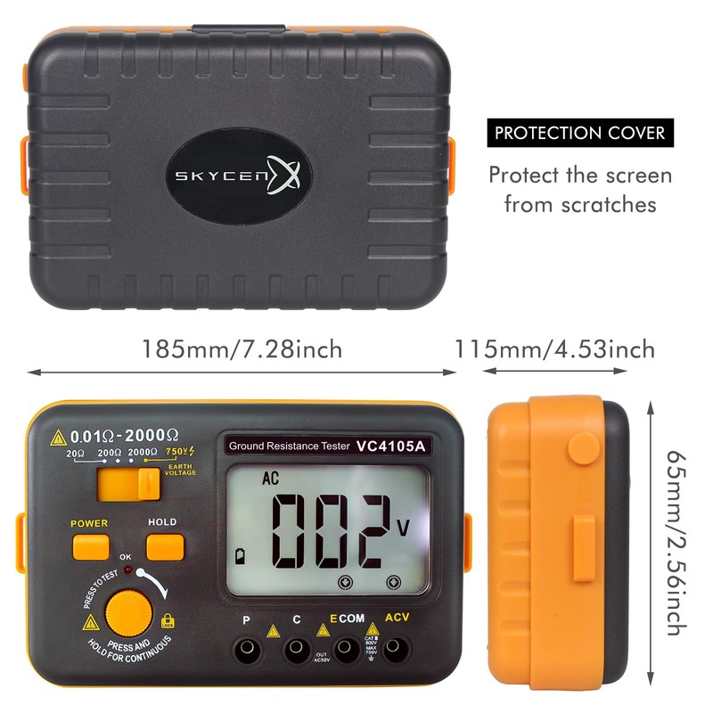 SKYCENX VC4105A Earth Resistance Tester Digital Grounding Resistance Meter 20/200/2000Ω