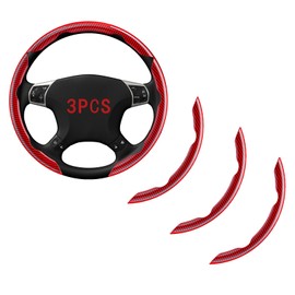 FOAN Steering Wheel Covers, 3PCs Carbon Fiber Anti-Skid Clip on Car Steering Wheel Cover Protector Universal for Most Car, Red