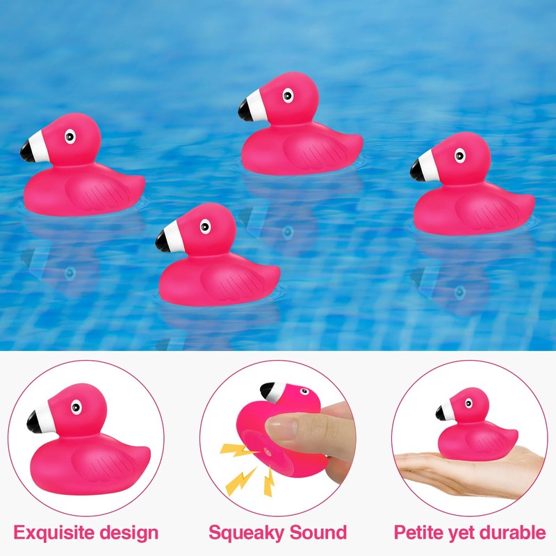 30PCS Mini Flamingo Rubber Ducks - Vinyl Bath Toys for
