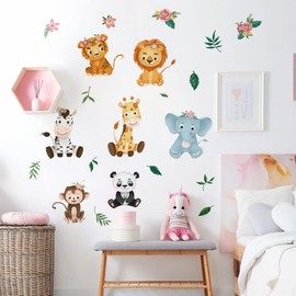 Runtoo Wall Sticker Safari Baby Forest Animals Wall Sticker Giraffe Elephant Lion Monkey Wall Sticker Nursery Baby Room Girl Boy Wall Decoration