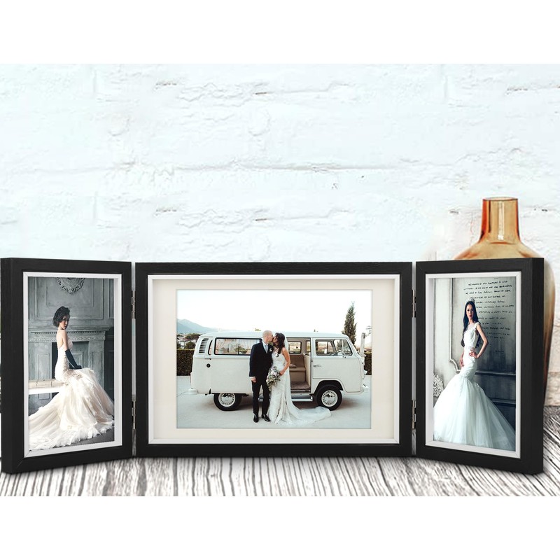 TOFOREVO Three Picture Frame 4x6 and 5x7 Wooden Hinged Folding
