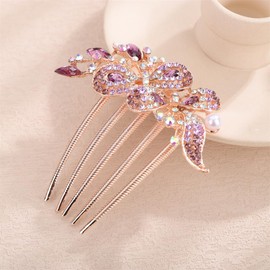 Aimimier Dainty Crystal Hair Comb Sparkly Bow Leaf Rhinestone Inlaid Hair Side Combs Vingtage Long Teeth Hair Clip Wedding Hair Accessories for Women (Purple)