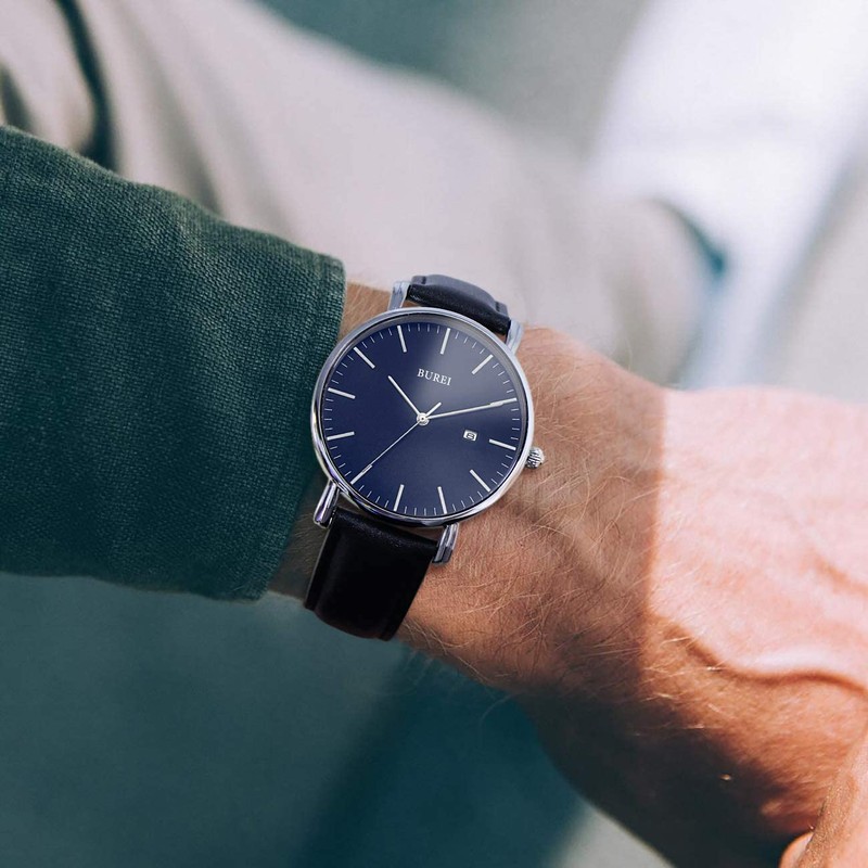 BUREI Classic Men Wrist Watch Ultra Thin Case Minimalist Analogue