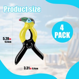 CAIRIAC Toucan Towel Clips for Beach Chairs Towel Holders, Cute Pool Chair Clips for Towels, 4 Pack Large Plastic Clothespins Hanging Clip Cruise Clamps Bulk, Pool Patio Accessories (Yellow)