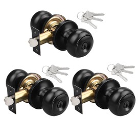 KNOBWELL 3 Pack Keyed Entry Door Knobs with Same Keys, Modern Door Knob Keyed Alike, Exterior Locking Door Knobs with Keys, Matte Black
