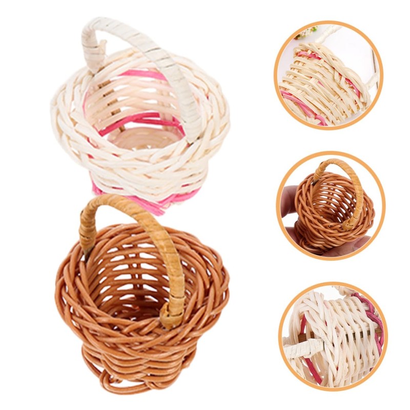 LALAFINA 8pcs Mini Woven Basket Set Hand-woven Storage Decorative Basket