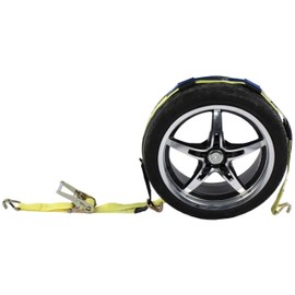 US Cargo Control Wheel Strap with Wire Hooks and Three Rubber Blocks, Yellow Car Tie Down Strap, Easy to Use Tire Tie Down for Car Hauling, 3,333 Pound Working Load Limit, 2 Pack