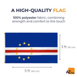 AZ FLAG - Cape Verde Flag - 3x5 Ft - 100D Polyester Cape Verdean Banner with Two Metal Grommets - Fade Resistant - Vivid Colors - 3' x 5' Feet - 150x90 Cm