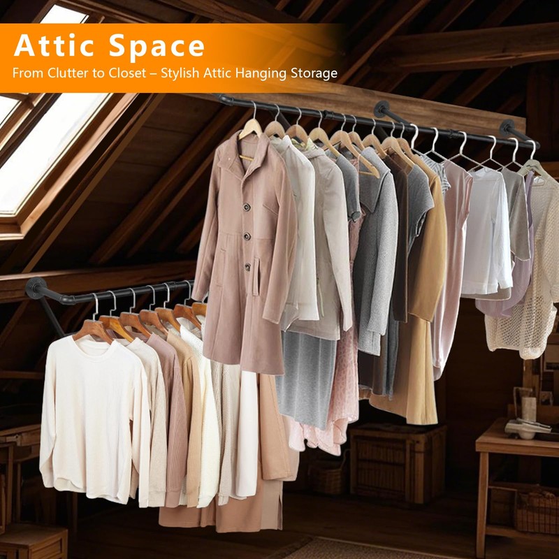 Aduanbang 64.9in Industrial Pipe Wall Mounted Clothes Rack, Heavy Duty