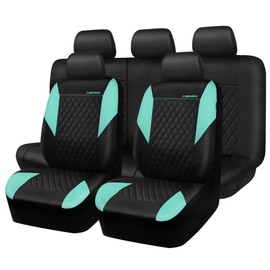 CAR PASS Mint Leather Seat Covers Full Set-Universal Quilting Cute Girly Car Seat Cover with 5mm Composite Sponge Inside,Airbag Compatible,2zipper Bench for Most Sedan,SUV,Truck(Full Set,Mint)