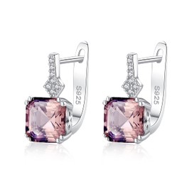 KristLand S925 Sterling Silver White Gold-Plated High Quality Cubic Zirconia Morganite Women's Hoop Earrings Birthday / Jewellery Gifts for Women Girls Mum Wife Girlfriends Rose Colour, Sterling