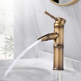 Namuoto Vintage Bamboo Waterfall Single Lever Mixer Tap Cold and Hot Water Available Bathroom Hotel Sink Tap, 2 Joints Break Mouth