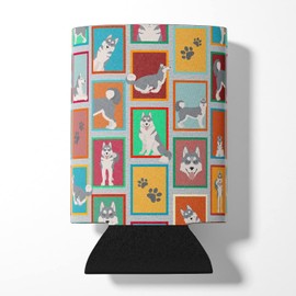 Caroline's Treasures MLM1159CC Lots of Grey Siberian Husky Can or Bottle Hugger Cooler Washable Drink Sleeve Collapsible Beverage Insulated Holder, Can Hugger, Multicolor