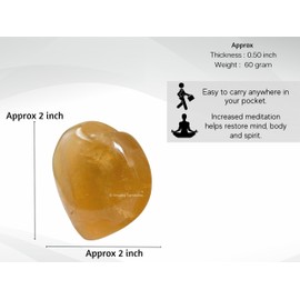 Citrine Crystal Heart Palm Stone - Pocket Massage Worry Stone for Natural Body Chakra Balancing, Reiki Healing and Crystal Grid