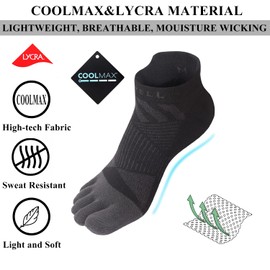 VWELL Toe Socks for Men Women COOLMAX Five Finger Socks Athletic Running Ankle Low Cut 5 Toe Socks Lightweight (3Pairs)