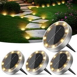 Peasur 4 Pack Solar Ground Lights Outdoor Garden, Waterproof Solar Disk Light, Pathway Lights for Yard, Lawn, Landscape(Warm White)