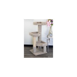 HomeStock Neo-Classical Nostal 3 Level Solid Wood and Carpet Kitty Tree 60" H x 24" W x 20" D Multi-Level Cat Tree with Wood Construction and Carpeted Areas