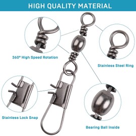 OROOTL 100pcs Barrel Swivel with Interlock Snaps - Fishing Swivel Snap Copper Barrel Swivel with Double Safety Snap Fishing Tackle