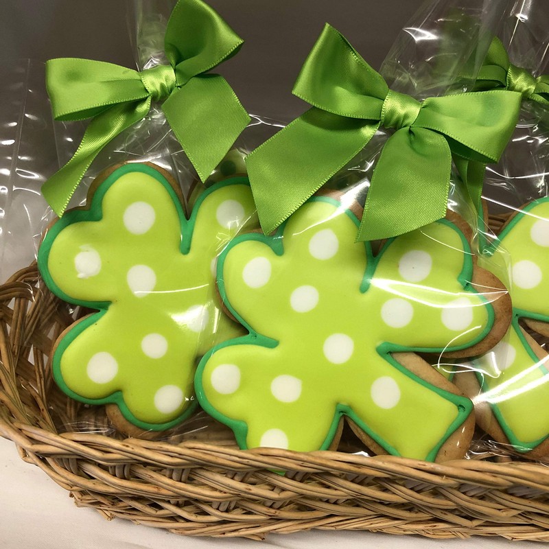 Shamrock Cookies- 6 Decorated Shortbread St Patricks Day Individually Wrapped