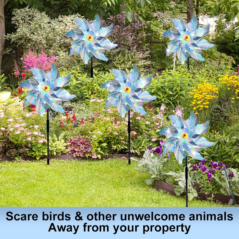 Pigeon Deterrent 4 Windmills+6 Reflective Bird Deterrent Rods+12 Reflective Discs