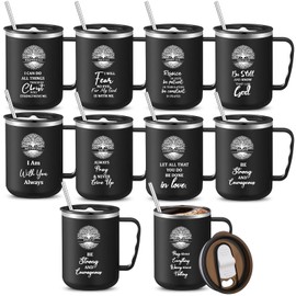 Nuogo 10 Set Christian Gift Bible Verse Tumbler Bulk Pastor Appreciation Day Gifts 17 oz Coffee Mugs with Lid and Straw Religious Jesus Tumbler Cup for Grandparents Day Church Thanksgiving Christmas