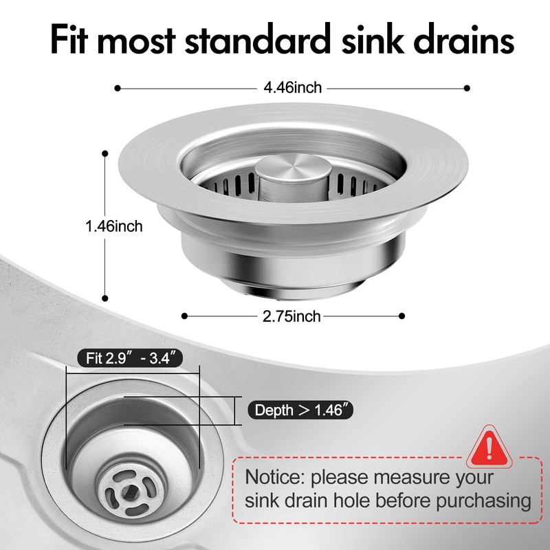 3 in 1 Kitchen Sink Drain Strainer & Sink Stopper,