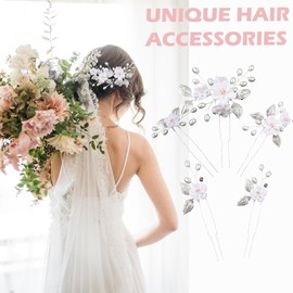5 Piezas Crystal Pearl Hair Pins for Women, Tocado de Novia, Horquillas De Perlas Para El Pelo, Pasadores de Pelo de La Flor de La Boda CrystalPearl Tocado de Novia Accesorios para El Cabello con Rhinestone Vintage Hair Clips para Novias Damas de Honor M