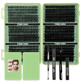 Lash Extension Kit, 30D 40D 50D 60D 80D 100D Lash Clusters Kit with Lash Bond and Seal, 684Pcs Individual Lash Clusters with Lash Tweezers, Lash Remover and Eyelash Brush