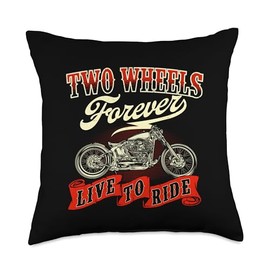 Funny Biker Shirts Two Wheels Forever Live to Ride-Biker Motorcycle Lover Throw Pillow, 18x18, Multicolor