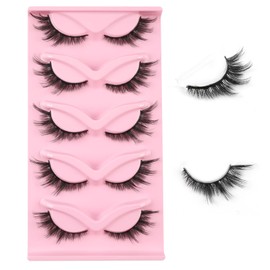 Kiusatig False Eyelashes Natural Fox Eye Lashes Cat Eye Lashes Fluffy Wispy Lashes 5 Pairs Fake Eyelashes Faux Mink Lashes (XF34)