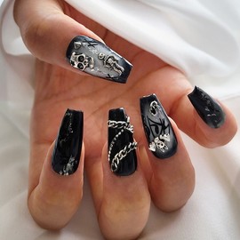 Skeleton Metal Handmade Nail Tips - Long Oval / 스켈레톤 메탈 수제 네일팁 - 롱오벌