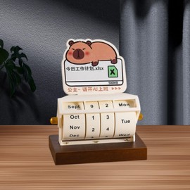 Milageto Rotary Perpetual Desk Calendar Standing Calendar Wooden Wheeling Calendar Wood Calendar for Restaurant Office New Year Gift