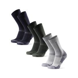 DANISH ENDURANCE Calcetines de senderismo, calcetines de lana merino antiampollas, calcetines acolchados que absorben la humedad para hombres y mujeres, paquete de 3, Multicolor: azul marino, gris,
