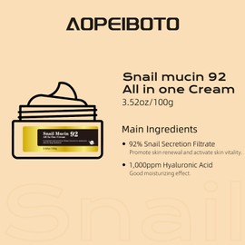 Snail Mucin Serum 92% Face Moisturizer, 3.52 Oz Snail Cream, Improve Dullness Skin & Fine Lines, Delicate Skincare for All Skin Types