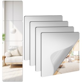 KBPNO 4 Pack Self Adhesive Acrylic Mirror, 8 x 8 Inch Frameless Shatterproof Stick on Mirrors for Wall, Flexible Plastic Wall Mirrors for Home Gym, Bedroom, Dressing Rooms, Kitchens,Offices