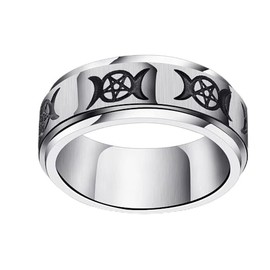 Fuqimanman2020 Goddess Pentagram Stainless Steel Wicca Pagan Triple Moon Spinner Band Ring Celtic Knot Rotatable Anxiety for Men Women Wedding Engagement Promise Jewelry-Steel 8