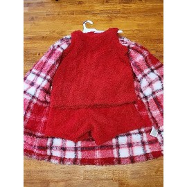 Art Class  ART CLASS Girls 3pc PLUSH FLEECE PLAID CARDIGAN, RED, SIZE XL 14